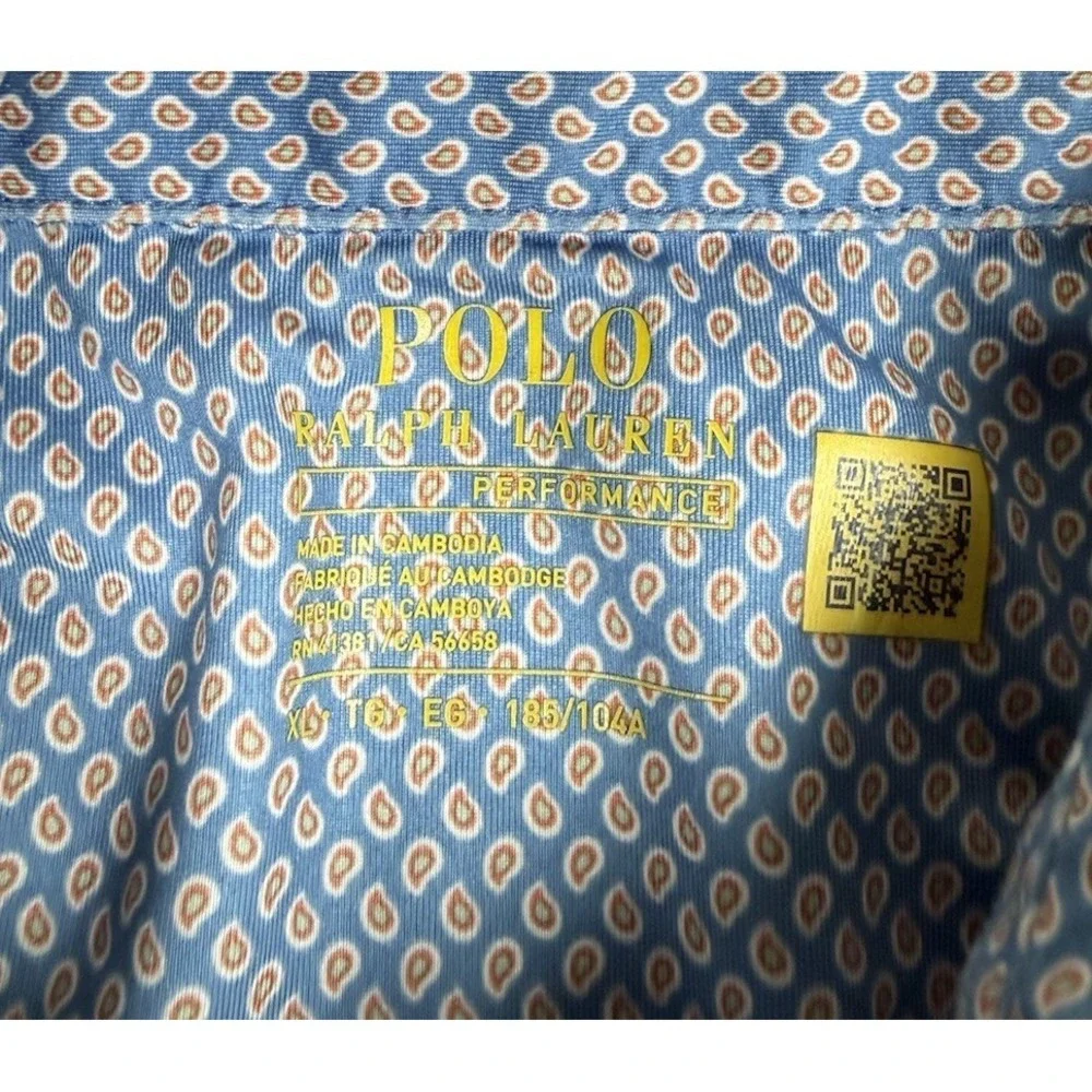 Polo Ralph Lauren Performance Polo Shirt  Mens XL Blue Paisley Classic Fit